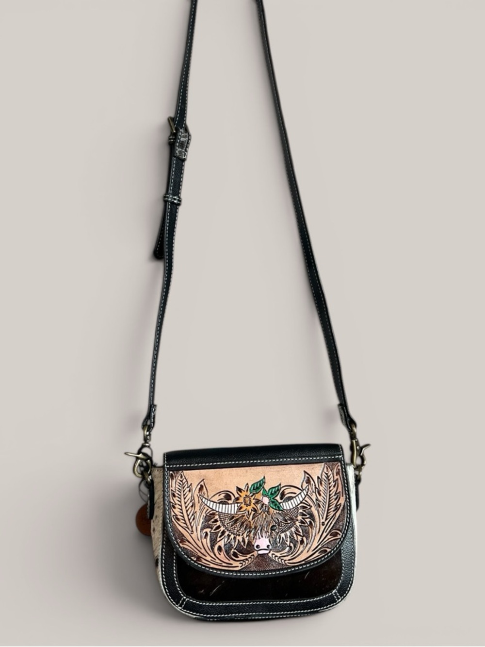 Myra Bag Tooled Leather Cowhide Crossbody Western Floral Purse Boho Cowgirl - Picture 5 of 11